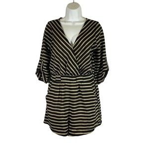 Arden B Crossover Striped‎ Tab Half Sleeve Romper Size Medium